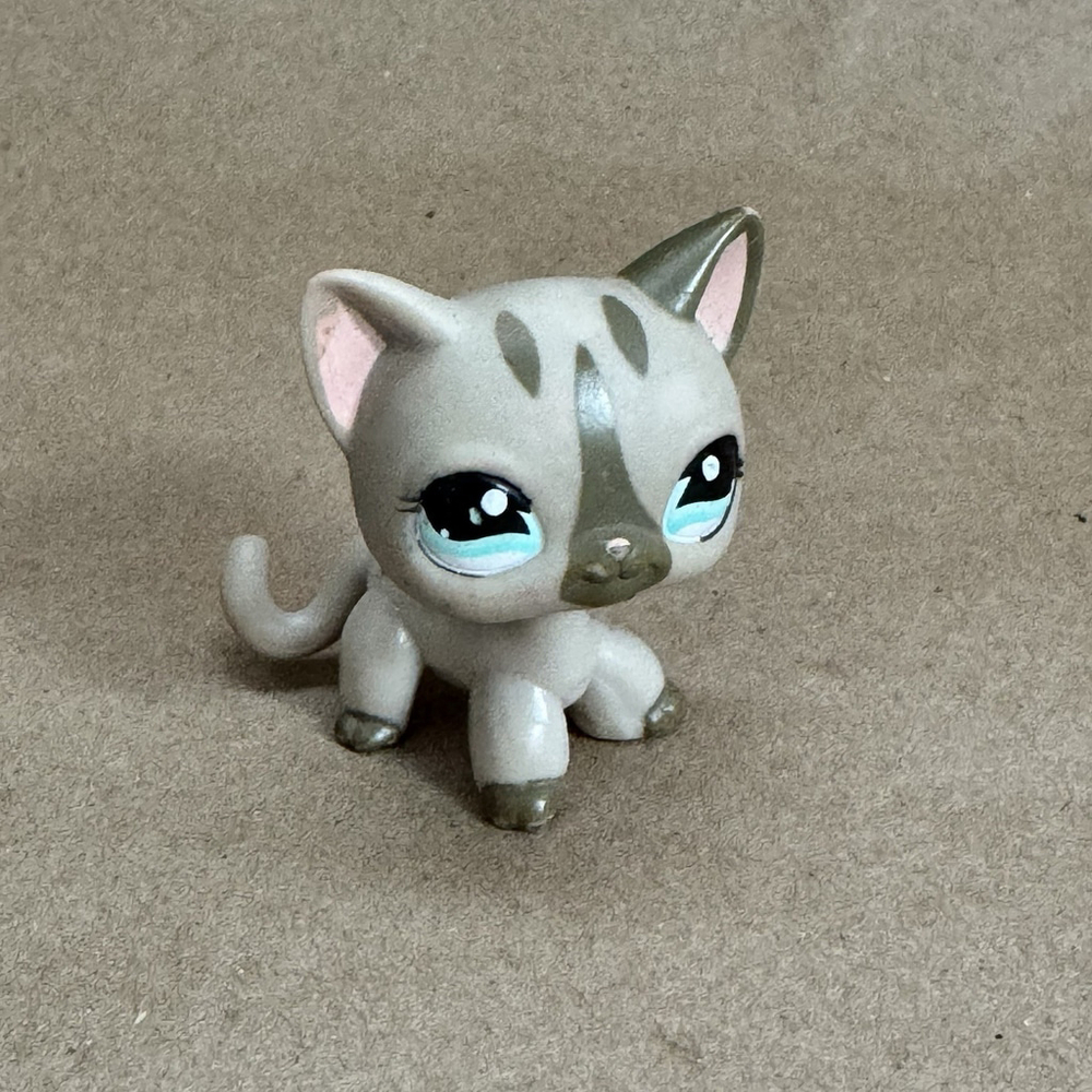 LPS Littlest Pet Shop Grey Tan Shorthair Cat Blue Eyes #468 Authentic Rare